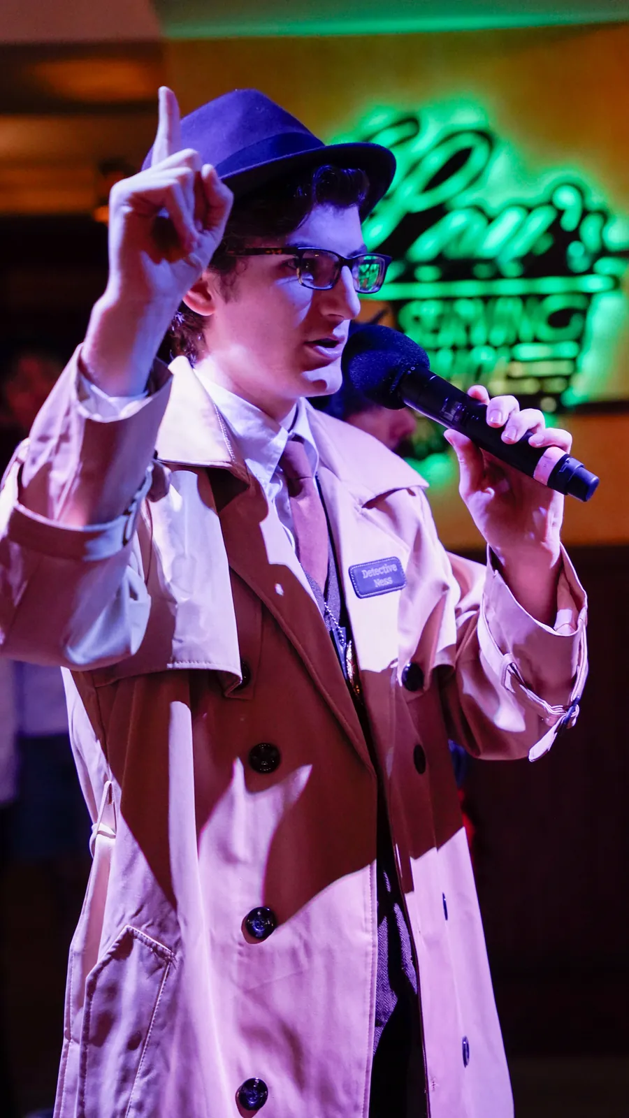 A Murder Mystery Company actor working the room at a Des Moines show